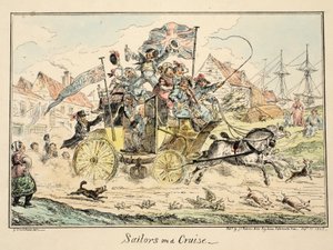 Marinheiros em um cruzeiro, do Hospital de Greenwich, uma série de esboços navais, descritivo de uma vida de um homem de guerras, pub. 1826 (gravura colorida à mão) de George Cruikshank
