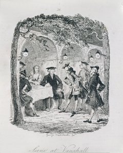 Cena em Vauxhall, de "Amelia", gravada pelo artista, ilustração de "The Works of Henry Fielding", pub. por Henry G. Bohn, 1853 de George Cruikshank
