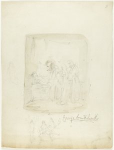 Folha de esboços com autorretrato de George Cruikshank