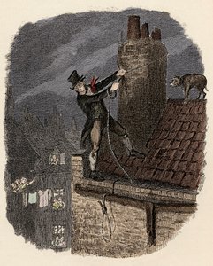 Sikes, seguido pelo seu cão, tenta escapar - A última oportunidade - Ilustração para "Oliver Twist" (Olivier) (The Adventures of Oliver Twist) de Charles Dickens (1812-1870), de George Cruikshank (1792-1878) . de George Cruikshank