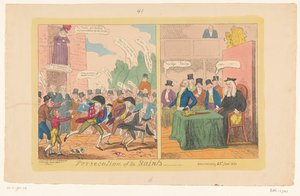 Cartoon sobre política interna inglesa, 1820
Perseguição dos Santos de George Cruikshank