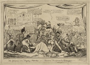 The Afterpiece (sic) to the Tragedy of Waterloo ou Madame Francois and her Managers!!!, publicado a 9 de Novembro de George Cruikshank