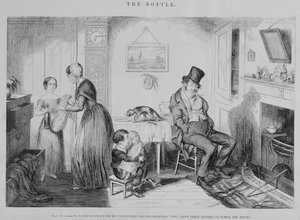 A garrafa, placa II, ele é dispensado de seu emprego por embriaguez: eles penhoram suas roupas para fornecer a garrafa, 1847 de George Cruikshank