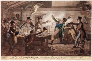The Cato Street Conspirators, pub. por G. Humphrey, 9 de março de 1820 (litografia colorida) de George Cruikshank