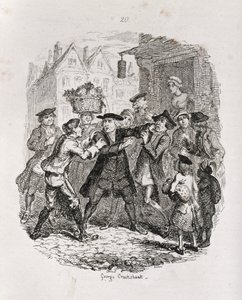 O doutor apreendendo o advogado Murphy, de "Amelia", gravado pelo artista, ilustração de "as obras de Henry Fielding", pub. por Henry G. Bohn, 1853 de George Cruikshank