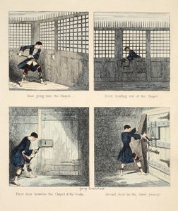 The Escape No. 2, ilustração de Jack Sheppard: Um Romance de William Harrison Ainsworth, pub. 1839 (gravura colorida à mão) de George Cruikshank