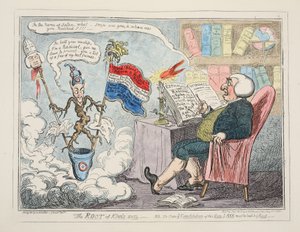 A Raiz dos Reis Mal, pub. 1835 (gravura colorida à mão) de George Cruikshank