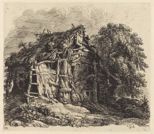 Welsh Hovel em Machynllaeth de George Cuitt the Younger