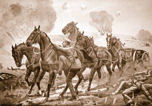 Lance-Corporal Holmes toma o lugar de um motorista ferido e ajuda na condução de uma arma fora de ação sob fogo pesado de George Derville Rowlandson