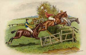 Cavalos de corrida que saltam um obstáculo de George Derville Rowlandson