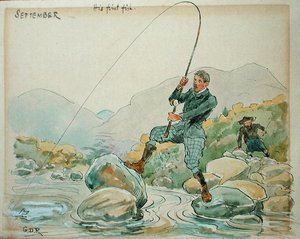 O Mês de Setembro: Angling (caneta e tinta e aguarela sobre papel) de George Derville Rowlandson
