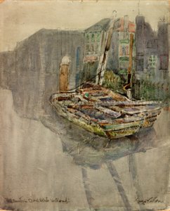 Eel Boats in a Canal at Dordrecht, Holanda (carvão e aquarela sobre papel colado em cartão)