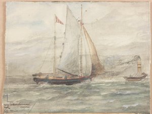 Barco à Vela (corpete, carvão e aguarela a bordo)