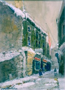 Winter, Clive Street, North Shields (carvão e aquarela em papel colado em cartão)