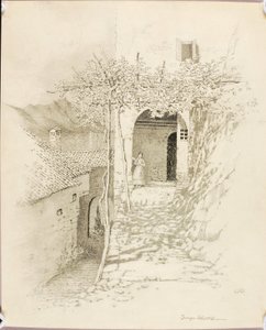 Sem título (desenho de transferência para Rua da aldeia, Lago de Lugano, Itália [n.º 1]) de George Elbert Burr