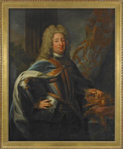 Retrato de Frederico I (Frederick I) (1676-1751) Rei da Suécia e Príncipe da Finlândia - Pintura de Georg Engelhard Schroeder (1684-1750), óleo sobre tela (143x114,5 cm)