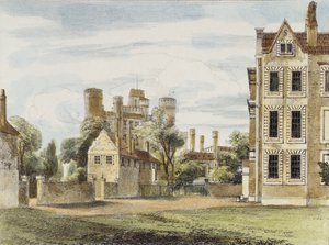 Novo Palácio, do Jardim das Rainhas, prato 4 de Kew Gardens: Uma Série de Vinte e Quatro Desenhos sobre Pedra, gravada por Charles Hullmandel (1789-1850), publicada em 1820 (litografia colorida à mão)