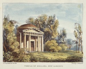 Templo de Bellona, Kew Gardens, prato 24 de Kew Gardens: Uma série de vinte e quatro desenhos sobre pedra, gravada por Charles Hullmandel (1789-1850), publicada em 1820 (litografia colorida à mão)