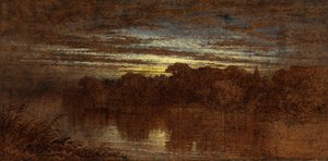 Crepúsculo no Avon, Ruínas do Castelo Kenilworth à distância (óleo a bordo) de George F. Teniswood