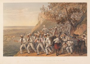  Os 1os fusiliers de Bengala que marcham para baixo de Dugshai , 1857