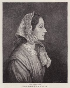 Retrato de Emily Tennyson, Lady Tennyson, esposa do poeta inglês Laureate Alfred, Lord Tennyson (litho) de George Frederick (after) Watts