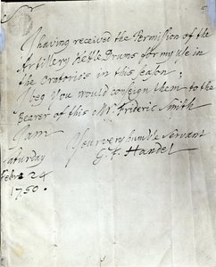 Carta de George Frederick Handel datada de 24 de fevereiro de 1750 de George Frederick Handel