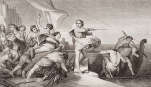 Rei Alfred incitando os anglo-saxões a repelir a invasão dos dinamarqueses em 876 dC, de "Ilustrações da história escocesa e inglesa", Volume I de George Frederick Watts