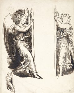 Estudos para Anjos no Tribunal da Morte (caneta e tinta marrom sobre grafite) de George Frederick Watts