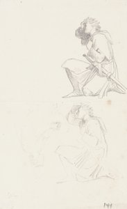 Estudos de um cavaleiro ajoelhado (grafite) de George Frederick Watts