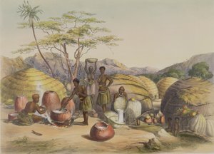 Kraal de Gudu no Tugala, Mulheres fazendo cerveja, prato 26 de &39;The Kafirs Illustrated&39;, 1849 de George French Angas
