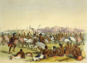 Zulu Hunting Dance perto das Montanhas Engooi, prato 14 de &39;The Kafirs Illustrated&39;, 1849