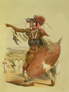 Guerreiro zulu, Utimuni, sobrinho de Chaka, o falecido rei zulu, prato 13 de &39;The Kafirs Illustrated&39;, 1849