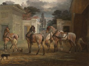 Quatro Roan Coach Horses com dois noivos, 1792 de George Garrard