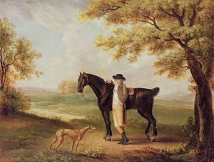 Cavalo, cavaleiro e whippet