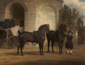 Dois cavalos negros de treinador com um cocheiro, 1791