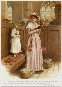 Mary Anne Evans, de cinco anos, sente com mais intensidade sua explosão na consciência da vida pública quando é obrigada a ficar de pé no assento durante os salmos e o canto. de George Goodwin Kilburne