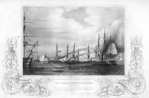 O bombardeio de Odessa, Ucrânia, durante a Guerra da Crimeia, 1854 1857. de George Greatbatch