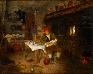 Uma casa rústica: lendo as notícias, 1855 de George Hardy