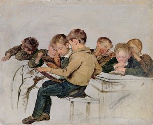 Exame escolar (óleo sobre papel)