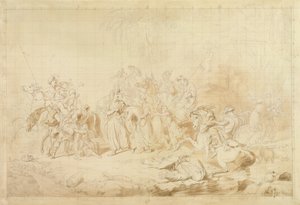 Banditti of Kurdistan Assisting Georgians in Surprising and Carrying off Circassian Women c.1827-28 (caneta e tinta castanha sobre papel tecido) de George Hayter