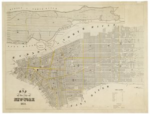 Mapa da cidade de Nova York, 1854 (gravura, tinta sobre papel).