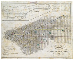 Mapa da cidade de Nova York, 1850 (tinta preta, com lavagem de cores, em papel)