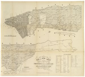 Este mapa da cidade de Nova York e da ilha de Manhattan, conforme estabelecido pelos comissários nomeados pelo Legislativo. . 1853 (tinta preta sobre papel)