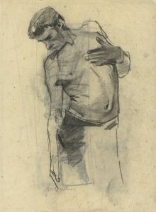Estudo modelo de homem seminu em pé, olhando para baixo de George Hendrik Breitner