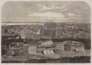 Vista Birdseye da cidade de Washington, com o Capitólio em primeiro plano