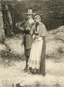 Casal puritano a caminho do culto de domingo, gravado por Thomas Gold Appleton, 1885
