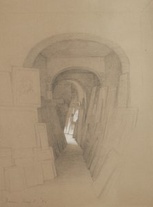 Untitled - Estúdio de artistas, Roma, 1886 (grafite aumentado com guache branco em papel marrom) de George Henry Hall