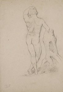 Untitled - Homem nu, vista posterior, 1846 (carvão sobre papel marrom)