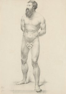 Untitled - Nu masculino de pé com folha de figo, 1844 (grafite em papel de capa de chuva)