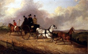 Cavalheiros em um buggy puxado a cavalo
